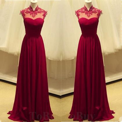 Alluring Wine Red Lace Appliques High-neck..