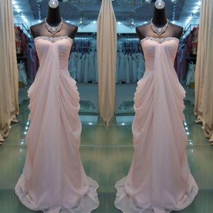 Alluring Pink Beaded Sheath/column Strapless Sweep Train Prom Dress ...