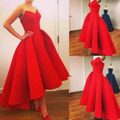 Red Asymmetrical Ball Gown Sweethear Neckline..
