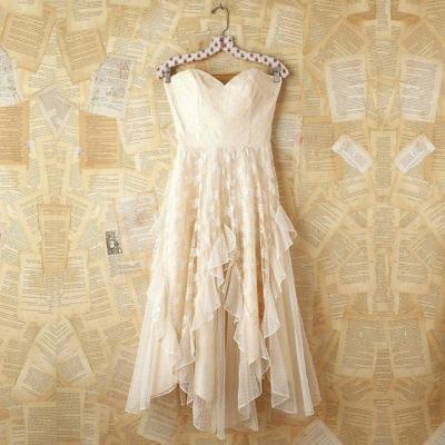 Unique Style Lace Appliques Ivory Asymmetrical Short Prom Dress Graduation Dress Bridesmaid Dress