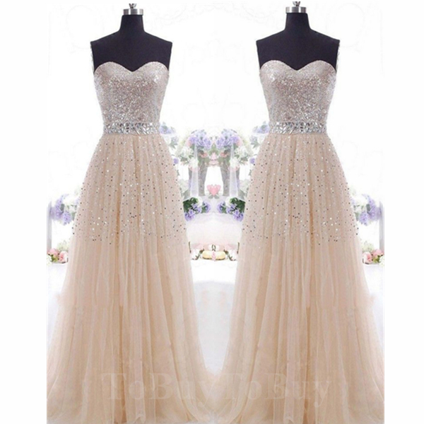 Charming A-Line Sweetheart Sleeveless Tulle Sweep/Brush Train Prom Dress